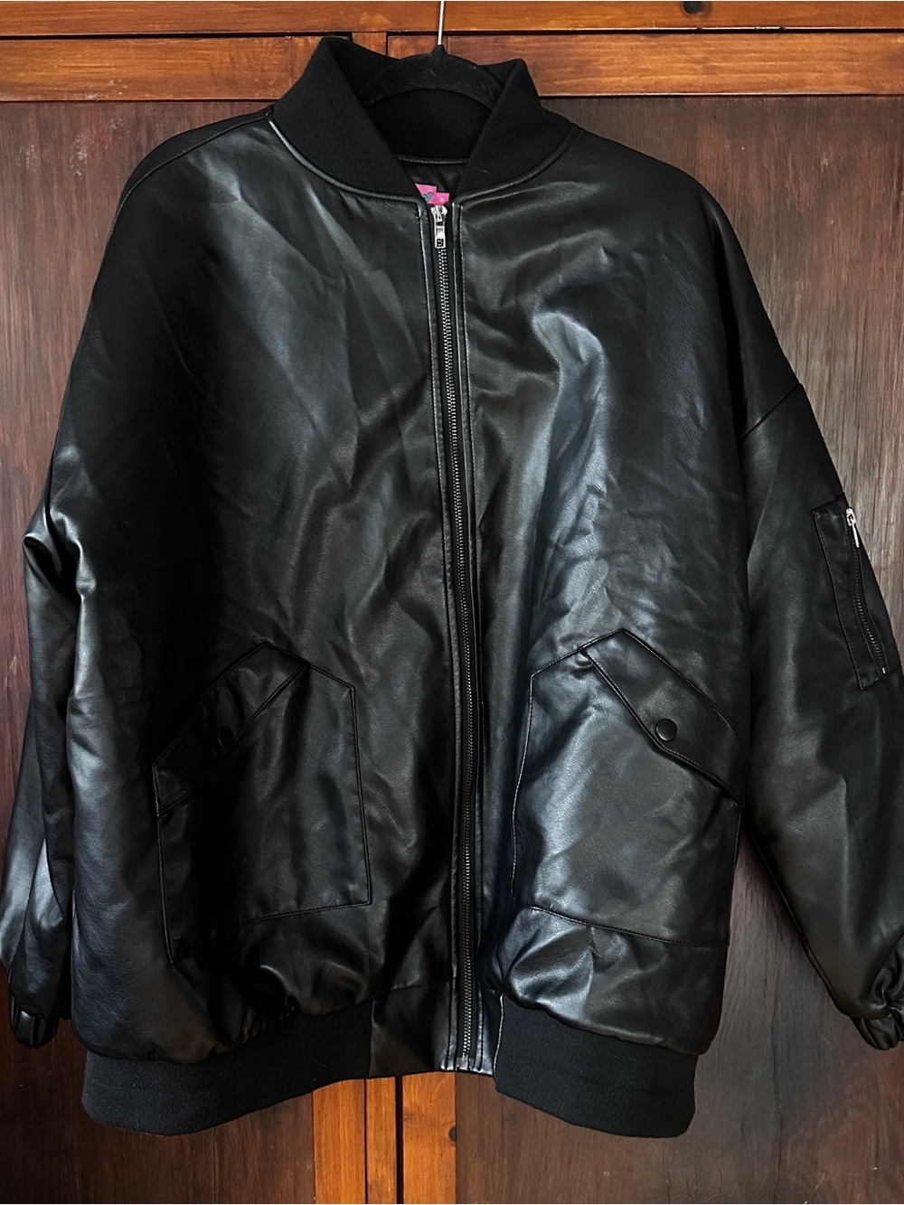 EDIKTED Oversize Faux Leather Bomber Jacket